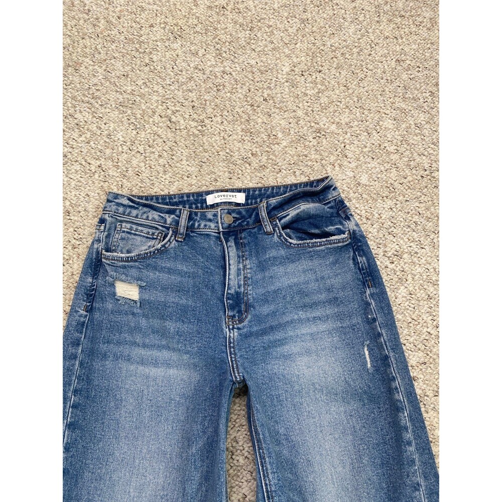 Lovervet High Rise Wide Leg Jeans relaxed Distressed Medium Wash Raw Hem 29/9 - Picture 2 of 7